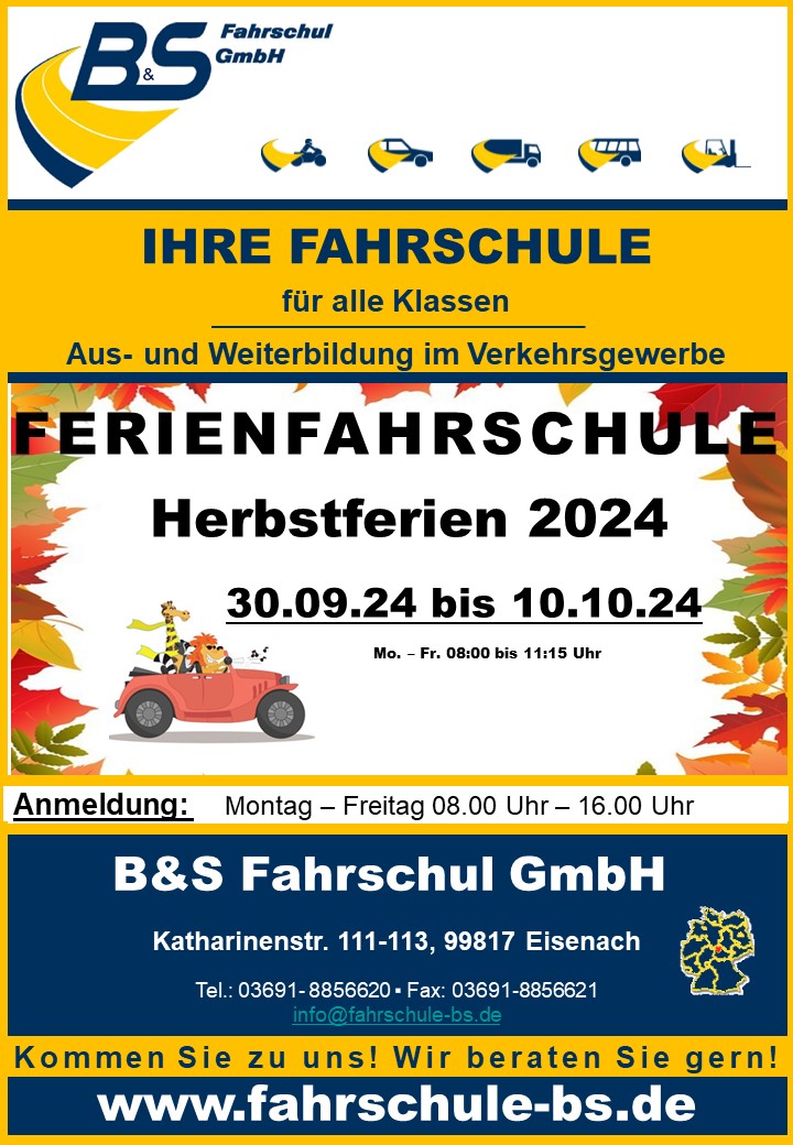 Herbstferienkurs in Eisenach 2024 vom 30.09.2024 bis 10.10.2024